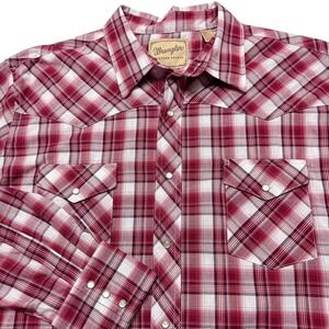 Wrangler Shirt Mens 2XL‎ Big Red Plaid Western Pearl Snap Long Sleeve Cowboy